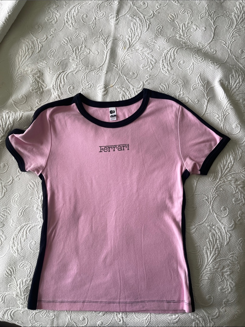Pink Rhinestone Logo Ringer Tee for Kids - Picture 2 of 6